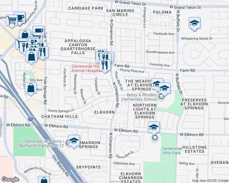 map of restaurants, bars, coffee shops, grocery stores, and more near 7400 North Rowdy Street in Las Vegas