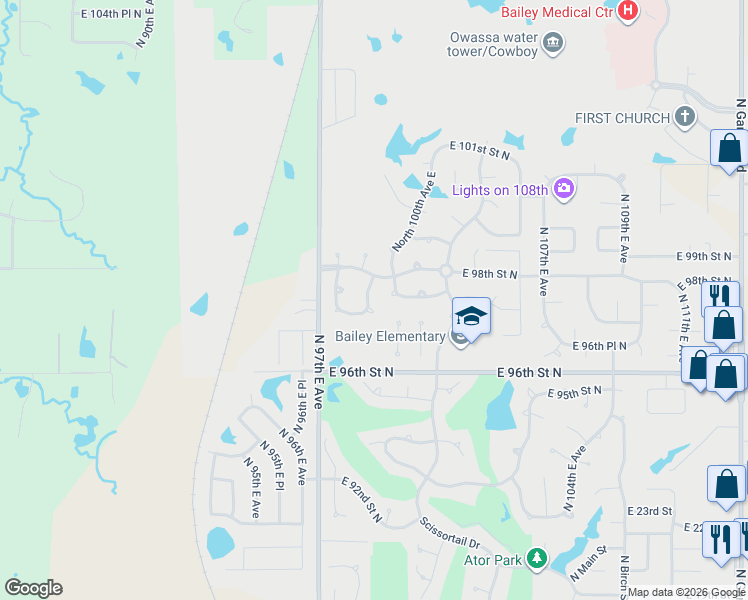 map of restaurants, bars, coffee shops, grocery stores, and more near 8317 North 99th East Avenue in Owasso
