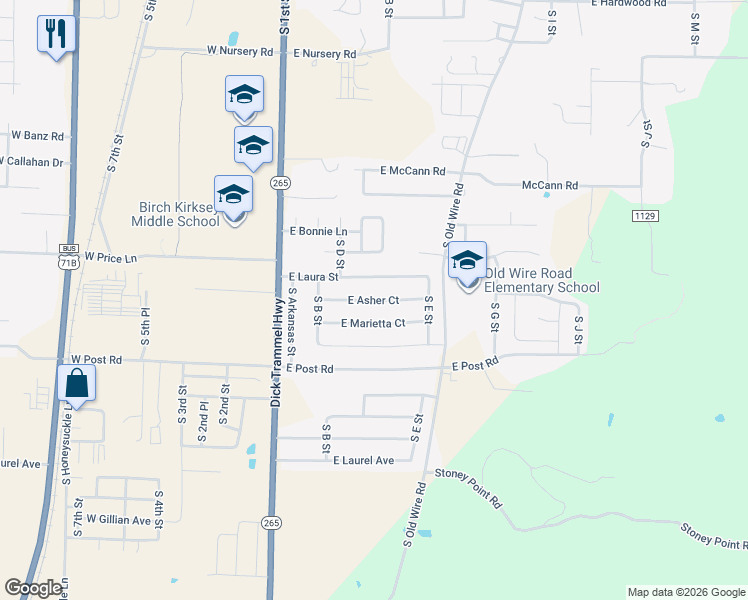 map of restaurants, bars, coffee shops, grocery stores, and more near 310 East Asher Court in Rogers