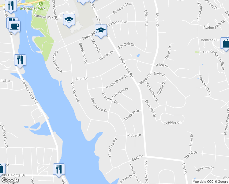 map of restaurants, bars, coffee shops, grocery stores, and more near 115 Trousdale Drive in Hendersonville