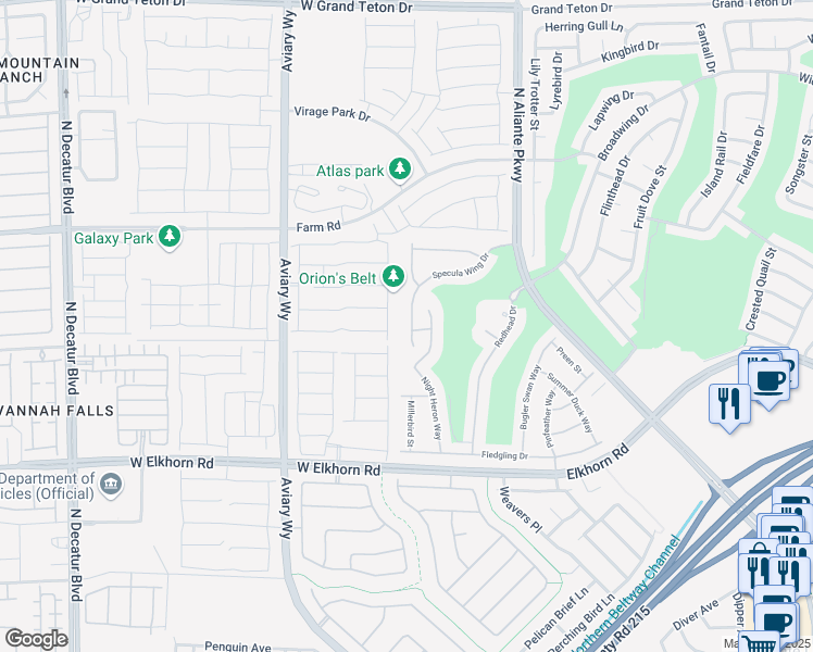 map of restaurants, bars, coffee shops, grocery stores, and more near 7421 Eggshell Drive in North Las Vegas
