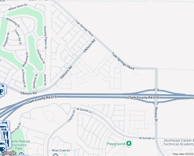 map of restaurants, bars, coffee shops, grocery stores, and more near Bruce Woodbury Beltway in North Las Vegas