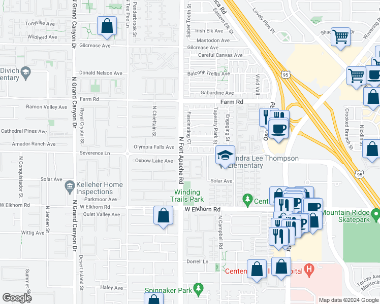 map of restaurants, bars, coffee shops, grocery stores, and more near 7405 Delicious Court in Las Vegas