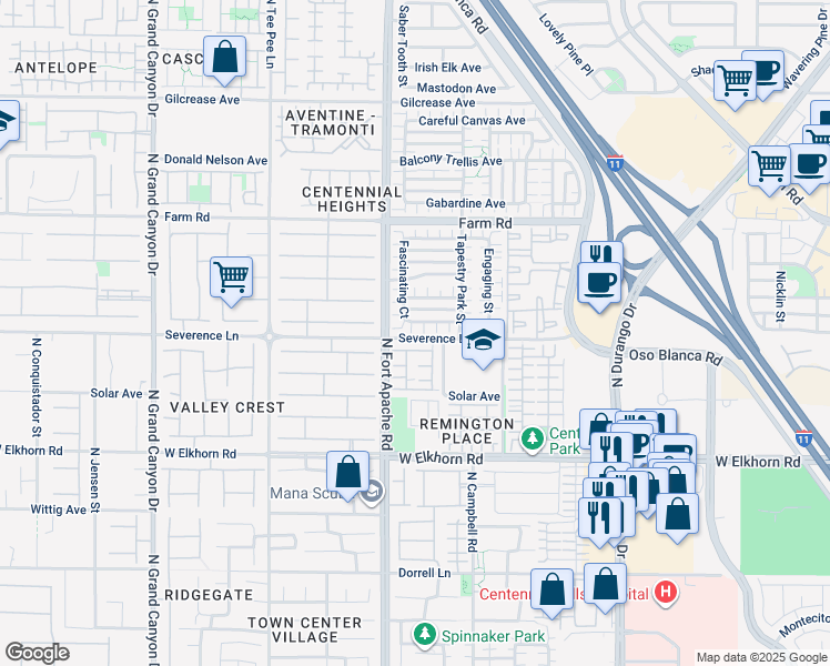 map of restaurants, bars, coffee shops, grocery stores, and more near 7404 Delicious Court in Las Vegas