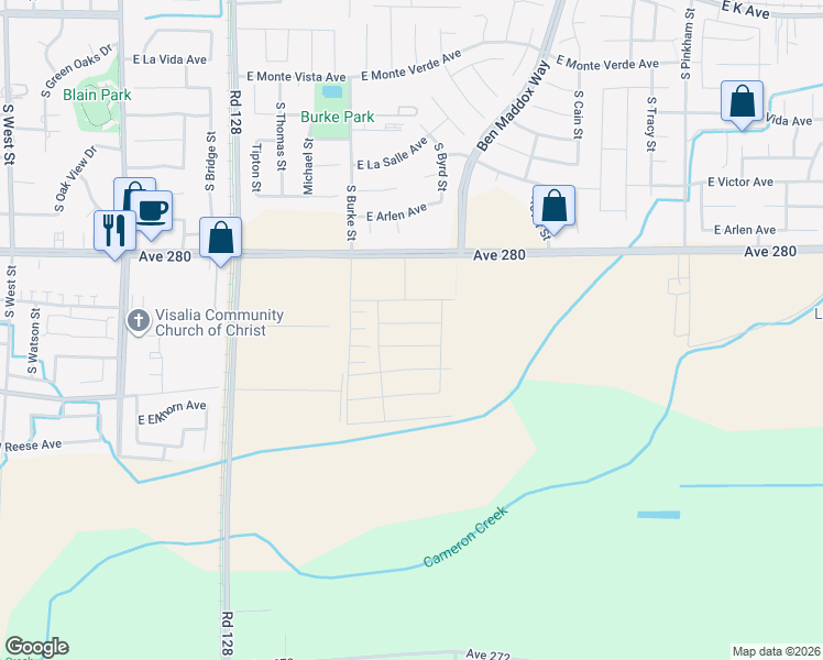 map of restaurants, bars, coffee shops, grocery stores, and more near 901 East Caldwell Avenue in Visalia