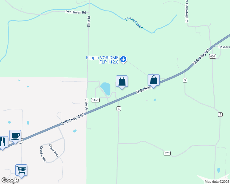 map of restaurants, bars, coffee shops, grocery stores, and more near 58 West Berry Place in Gassville
