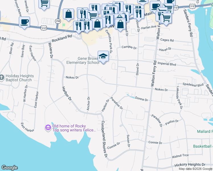 map of restaurants, bars, coffee shops, grocery stores, and more near 301 Nokes Drive in Hendersonville