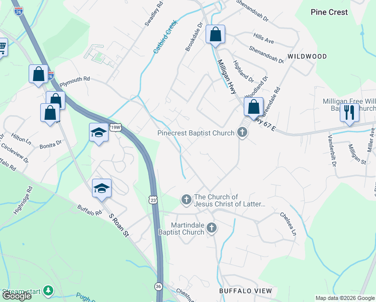 map of restaurants, bars, coffee shops, grocery stores, and more near 502 Pilgrim Court in Johnson City