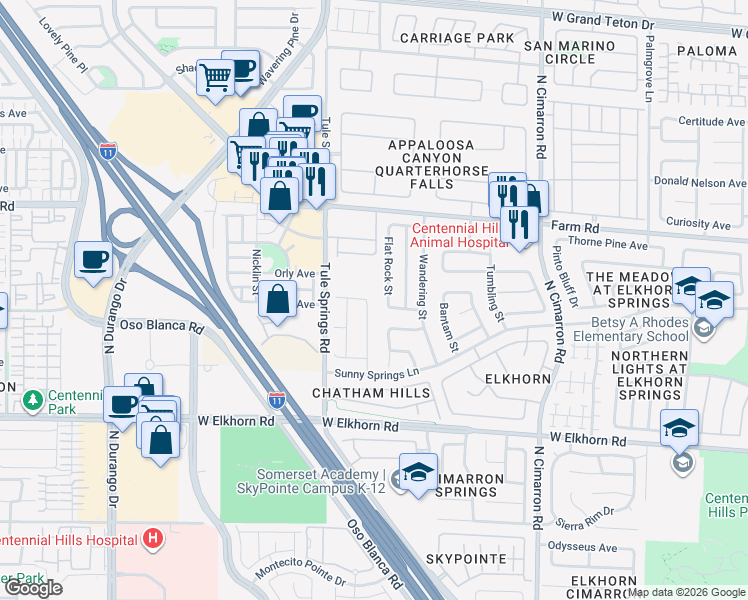 map of restaurants, bars, coffee shops, grocery stores, and more near 7432 Alpine Ridge Street in Las Vegas