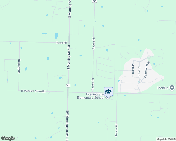 map of restaurants, bars, coffee shops, grocery stores, and more near 9695-9899 County Road 279 in Bentonville
