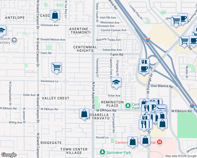 map of restaurants, bars, coffee shops, grocery stores, and more near 7404 Severence Lane in Las Vegas