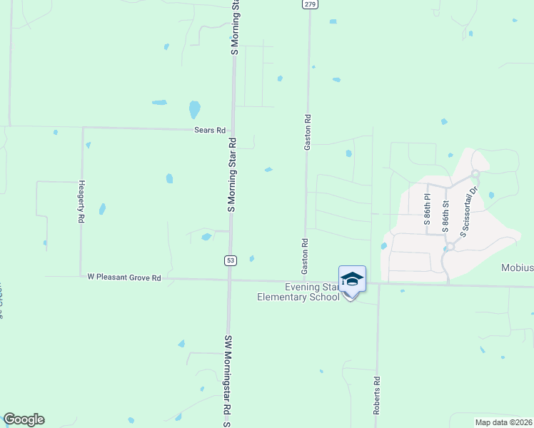 map of restaurants, bars, coffee shops, grocery stores, and more near 9801 Gaston Road in Bentonville