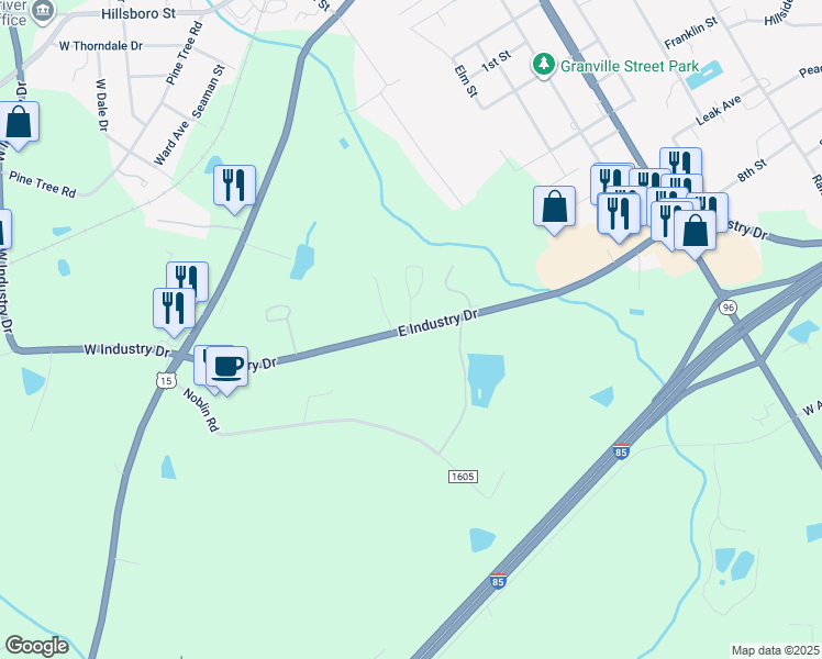 map of restaurants, bars, coffee shops, grocery stores, and more near 336 East Industry Drive in Oxford