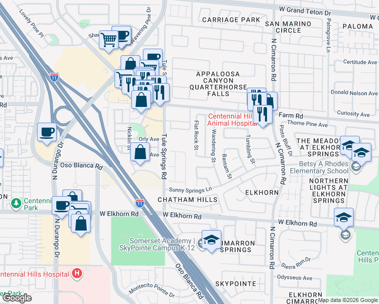 map of restaurants, bars, coffee shops, grocery stores, and more near 7432 Alpine Ridge Street in Las Vegas