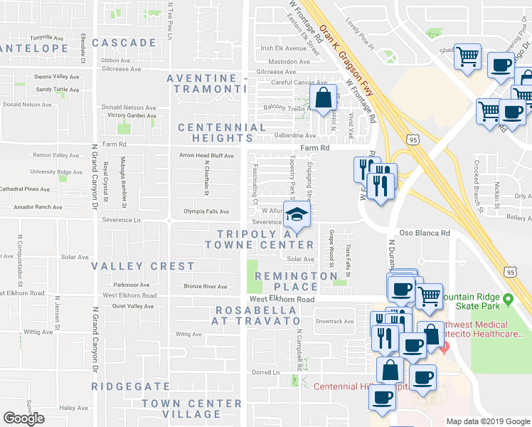 map of restaurants, bars, coffee shops, grocery stores, and more near 7417 Delectable Court in Las Vegas