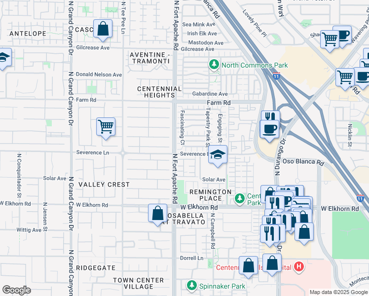 map of restaurants, bars, coffee shops, grocery stores, and more near 7404 Severence Lane in Las Vegas