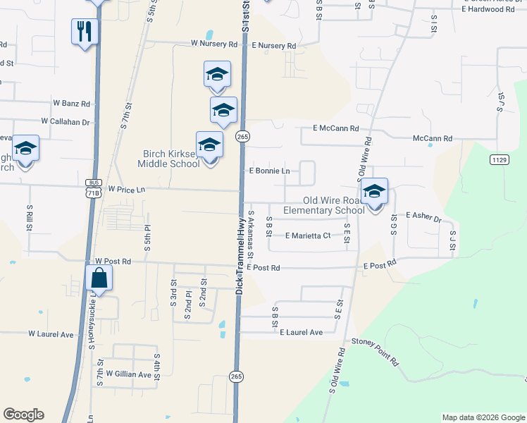 map of restaurants, bars, coffee shops, grocery stores, and more near 202 East Asher Court in Rogers