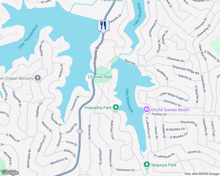 map of restaurants, bars, coffee shops, grocery stores, and more near 131 West Lakeshore Drive in Cherokee Village