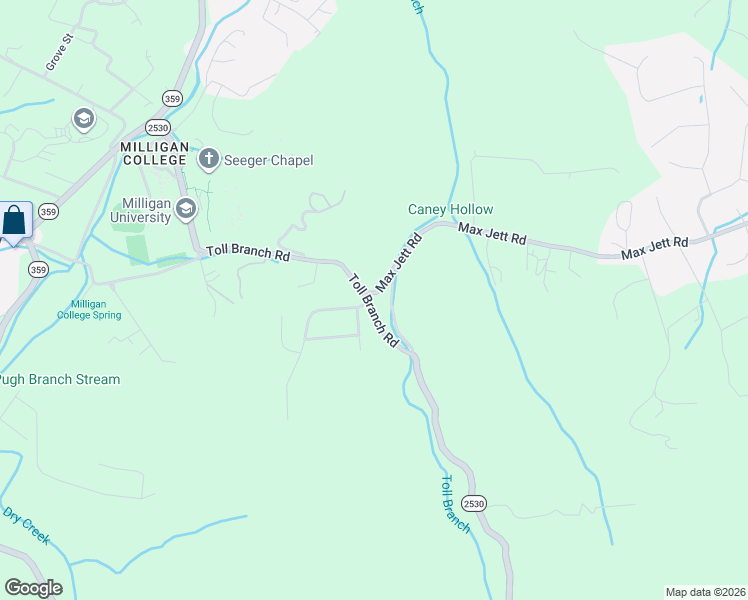map of restaurants, bars, coffee shops, grocery stores, and more near 123 Toll Branch Spur in Johnson City