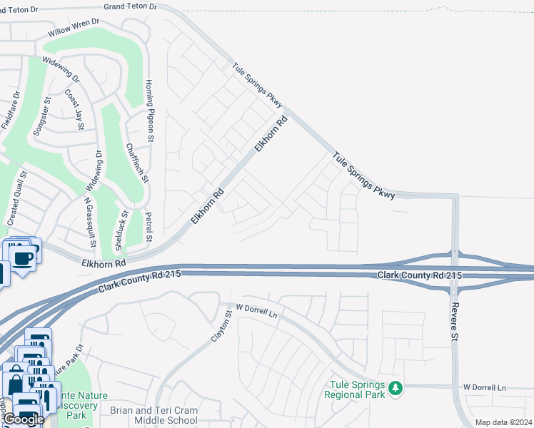 map of restaurants, bars, coffee shops, grocery stores, and more near 7476 Crystal Harbor Avenue in North Las Vegas