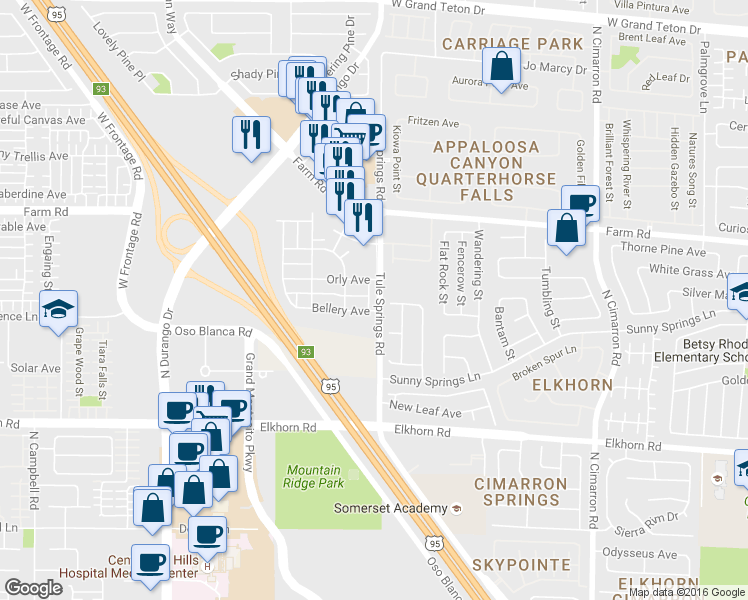 map of restaurants, bars, coffee shops, grocery stores, and more near 7454 North Pember Street in Las Vegas