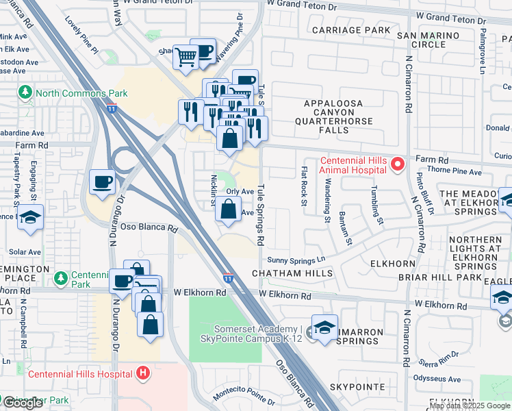 map of restaurants, bars, coffee shops, grocery stores, and more near 7454 North Pember Street in Las Vegas