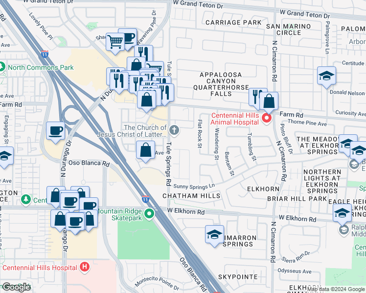 map of restaurants, bars, coffee shops, grocery stores, and more near 8320 Spruce Meadows Avenue in Las Vegas