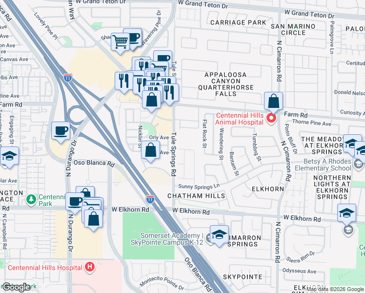 map of restaurants, bars, coffee shops, grocery stores, and more near 8332 Spruce Meadows Avenue in Las Vegas