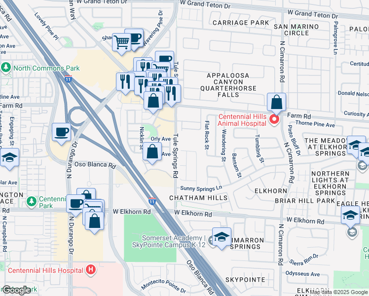 map of restaurants, bars, coffee shops, grocery stores, and more near 8332 Spruce Meadows Avenue in Las Vegas