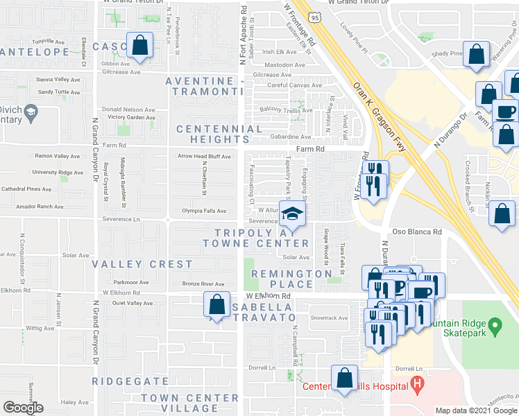 map of restaurants, bars, coffee shops, grocery stores, and more near 9140 Alluring in Las Vegas