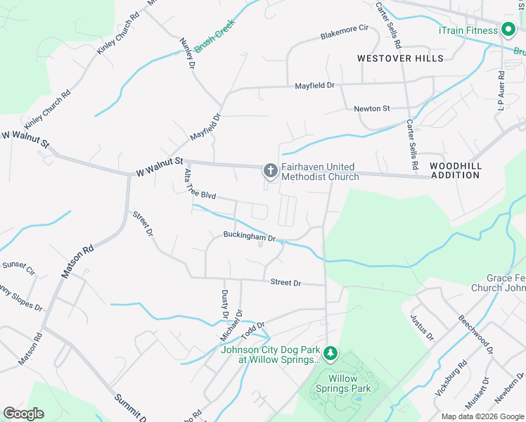 map of restaurants, bars, coffee shops, grocery stores, and more near 3204 Buckingham Drive in Johnson City