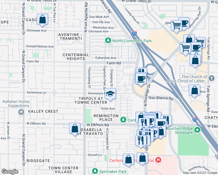 map of restaurants, bars, coffee shops, grocery stores, and more near 7404 Beguiling Court in Las Vegas