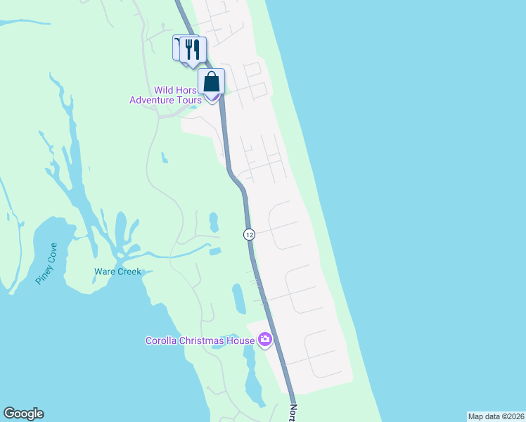 map of restaurants, bars, coffee shops, grocery stores, and more near 573 Ocean Trail in Corolla