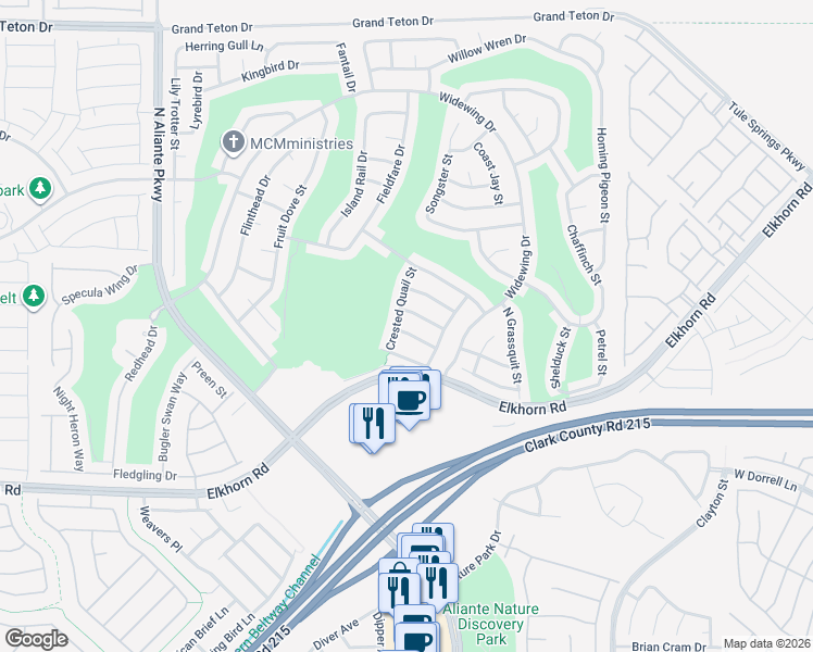 map of restaurants, bars, coffee shops, grocery stores, and more near 2717 Cuckoo Shrike Avenue in North Las Vegas