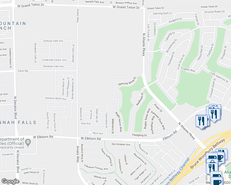 map of restaurants, bars, coffee shops, grocery stores, and more near 7434 Eggshell Drive in North Las Vegas