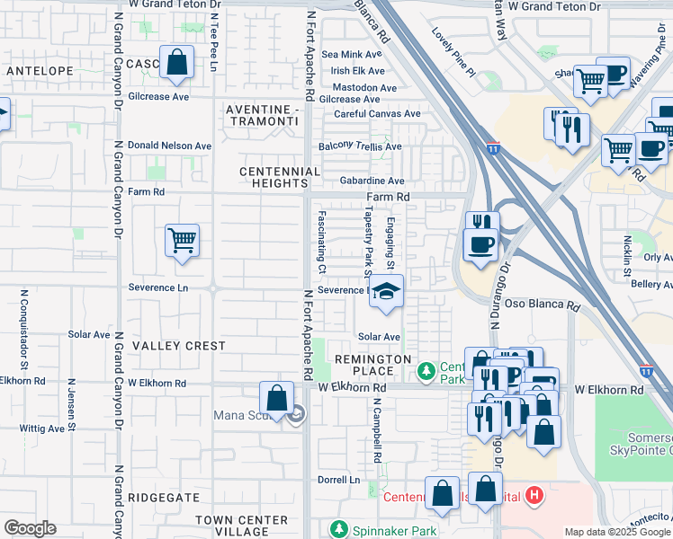 map of restaurants, bars, coffee shops, grocery stores, and more near 7456 Fascinating Court in Las Vegas