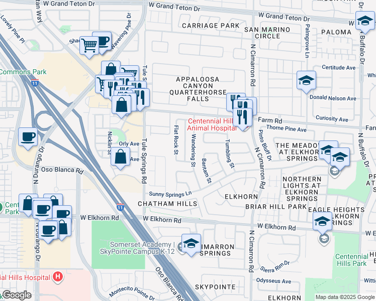 map of restaurants, bars, coffee shops, grocery stores, and more near 7420 Fencerow Street in Las Vegas