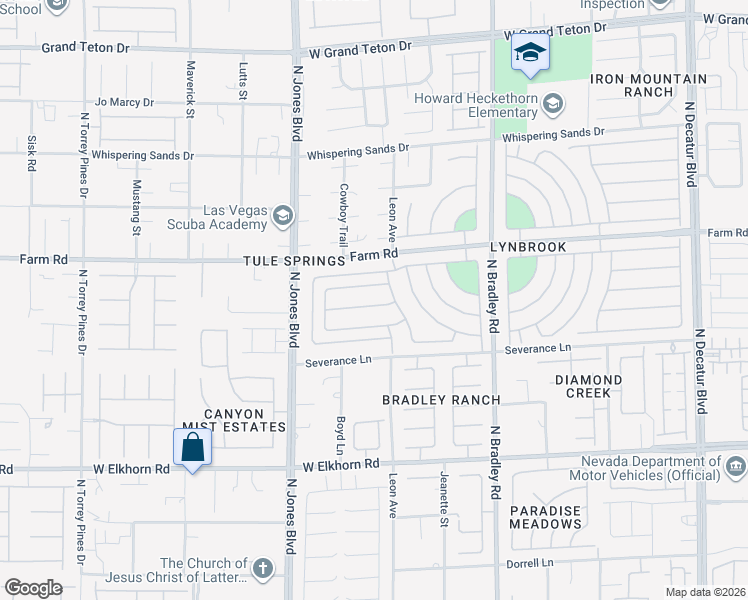 map of restaurants, bars, coffee shops, grocery stores, and more near 5822 Falling Stream Avenue in Las Vegas