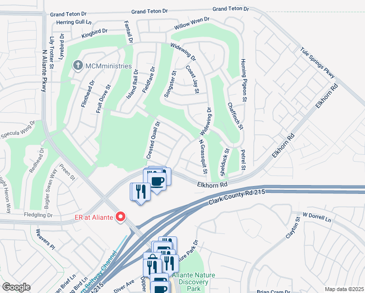 map of restaurants, bars, coffee shops, grocery stores, and more near 7453 Widewing Drive in North Las Vegas