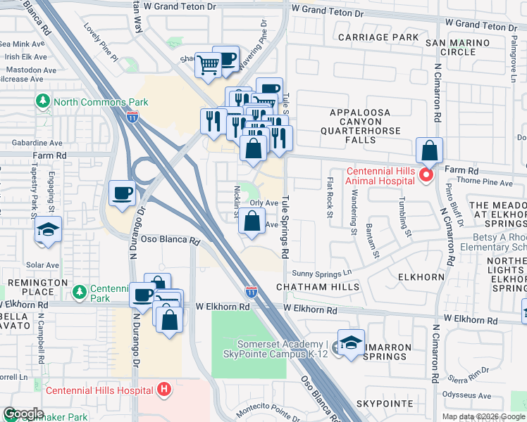 map of restaurants, bars, coffee shops, grocery stores, and more near 8425 Orly Avenue in Las Vegas