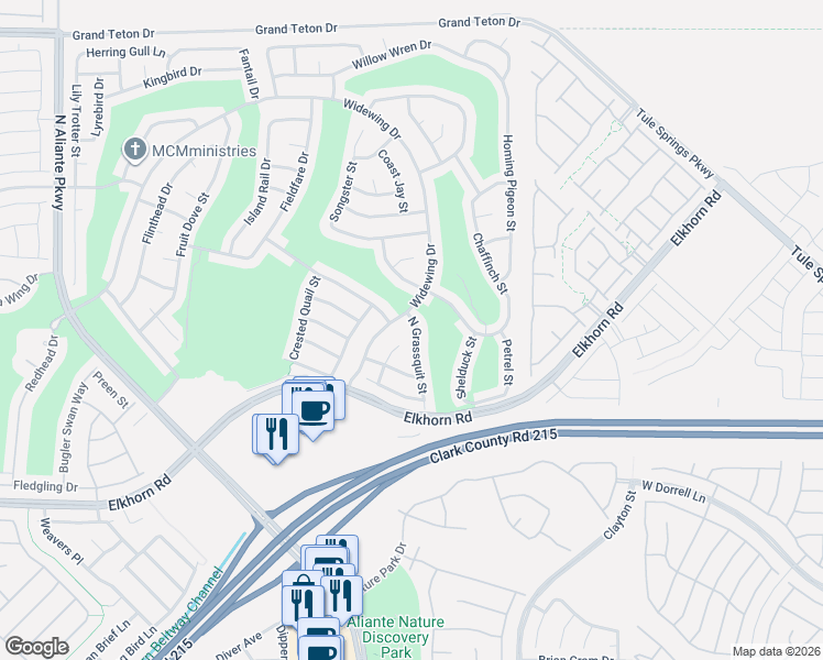 map of restaurants, bars, coffee shops, grocery stores, and more near 2440 Lark Sparrow Street in North Las Vegas