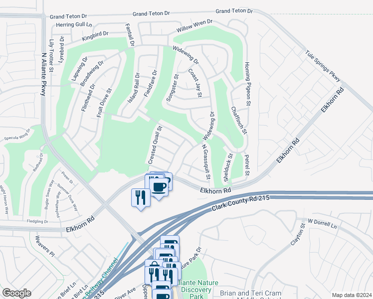 map of restaurants, bars, coffee shops, grocery stores, and more near 7457 Widewing Drive in North Las Vegas