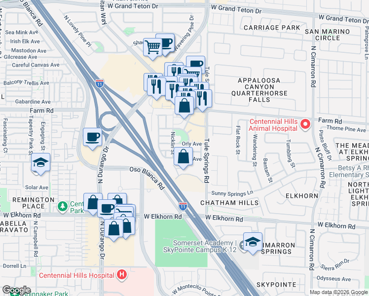 map of restaurants, bars, coffee shops, grocery stores, and more near 8480 Orly Avenue in Las Vegas