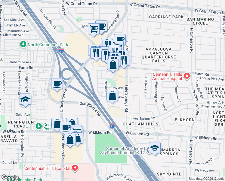 map of restaurants, bars, coffee shops, grocery stores, and more near 8480 Orly Avenue in Las Vegas