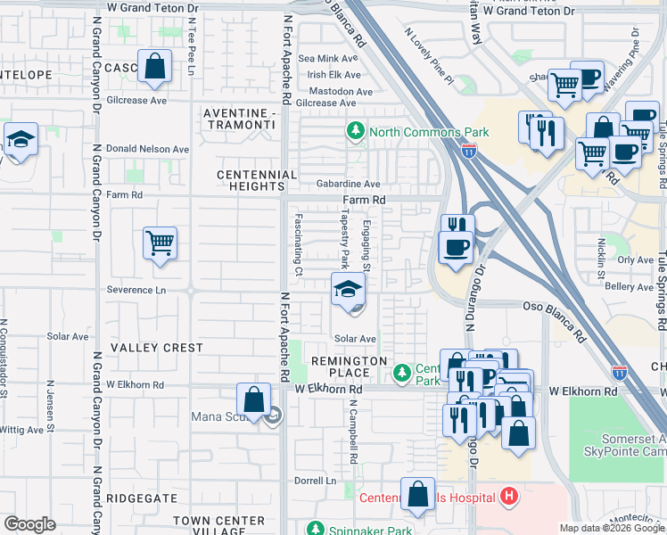 map of restaurants, bars, coffee shops, grocery stores, and more near 7457 Showy Court in Las Vegas