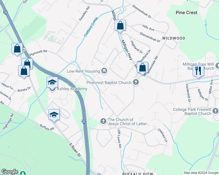 map of restaurants, bars, coffee shops, grocery stores, and more near 509 Pilgrim Court in Johnson City