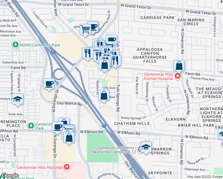 map of restaurants, bars, coffee shops, grocery stores, and more near 8425 Orly Avenue in Las Vegas