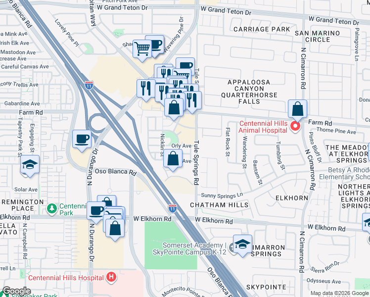 map of restaurants, bars, coffee shops, grocery stores, and more near 8425 Orly Avenue in Las Vegas