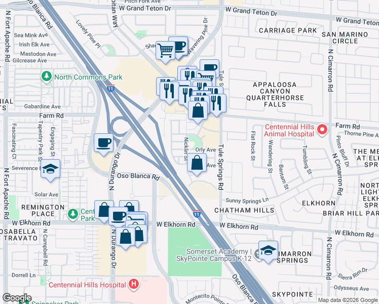 map of restaurants, bars, coffee shops, grocery stores, and more near 8477 Orly Avenue in Las Vegas