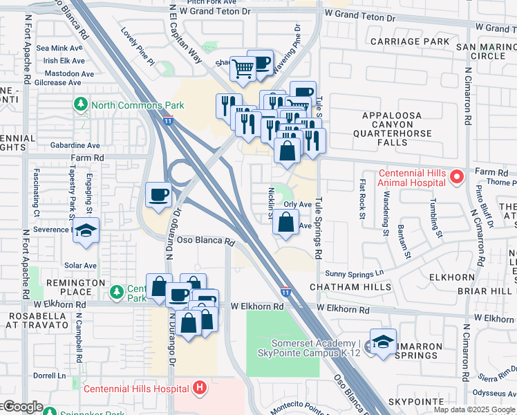 map of restaurants, bars, coffee shops, grocery stores, and more near 8521 Orly Avenue in Las Vegas